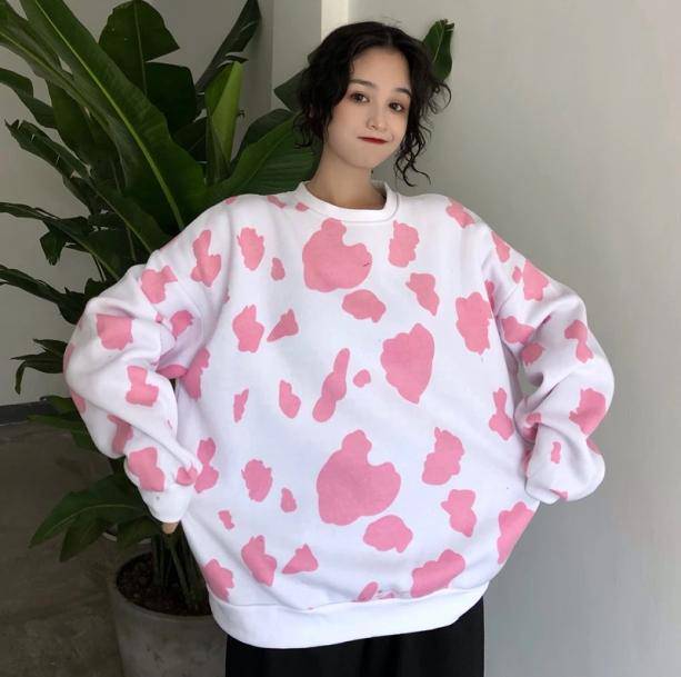 Cow Print Loose Sweatshirt - All Things Rainbow