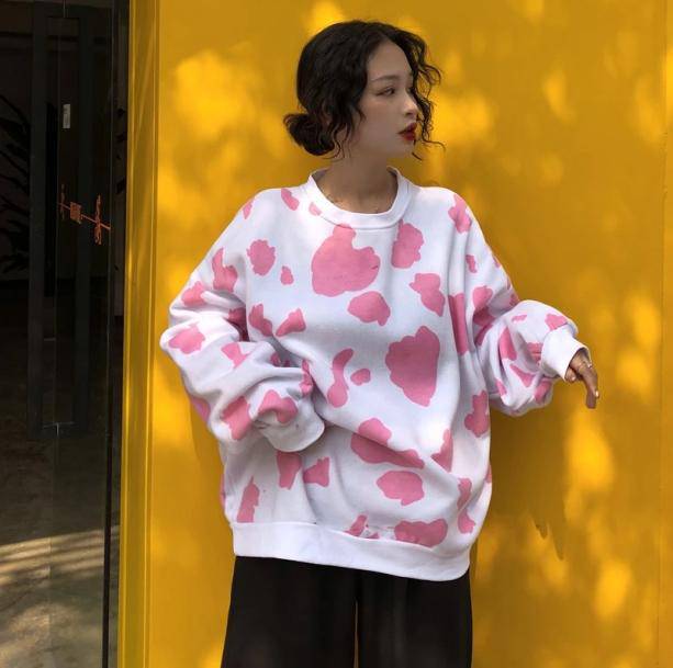 Cow Print Loose Sweatshirt - All Things Rainbow