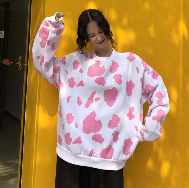 Cow Print Loose Sweatshirt - All Things Rainbow